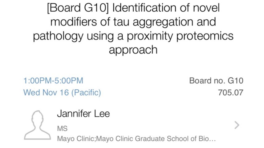 After attending SfN for so many years, I am finally presenting my work for the first time at #SfN2022!! Come by to hear about the proximity proteomic tau models I’ve developed in the lab to understand the tau interactome in the context of #AD! [Weds 11/16, 1-5pm G10]