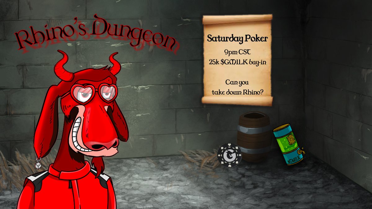 MaisonDeGOAT's tweet photo. The Dungeon is open π₯
See @rhino_smoking if you dare...
#GMILK-Poker in Discord for full details #LFGOAT https://t.co/EeCTuVAIIC