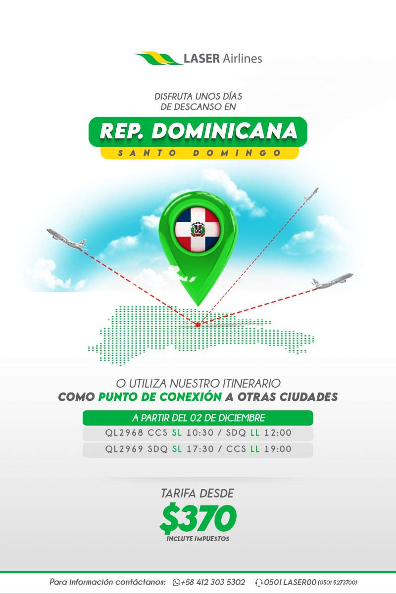 Viaja a Santo Domingo en República Dominicana 🇩🇴 en nuestros vuelos especiales, operativos a partir del 02 de diciembre de 2022 con la frecuencia de martes a domingo.