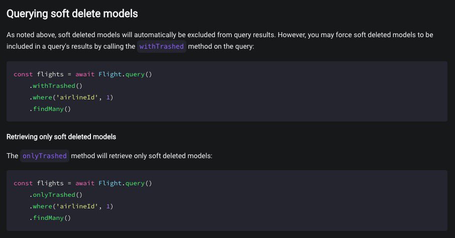 athennaio's tweet photo. Now we can make queries with soft deleted models! Check out our doc, to see more…
#nodejs #framework #database #orm #softdelete https://t.co/3tVJDkm0Ss