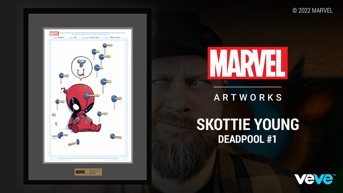 Another banger from <a href="/skottieyoung/">skottie young</a>! This 1/1 variant cover from <a href="/Marvel/">Marvel Entertainment</a>’s Deadpool (2012) #1 is one of his first 10 “Young Variants.”

Available via silent auction starting Mon, 14 Nov at 12 PM PT, only on the VeVe web app.

#MARVELxVeVe