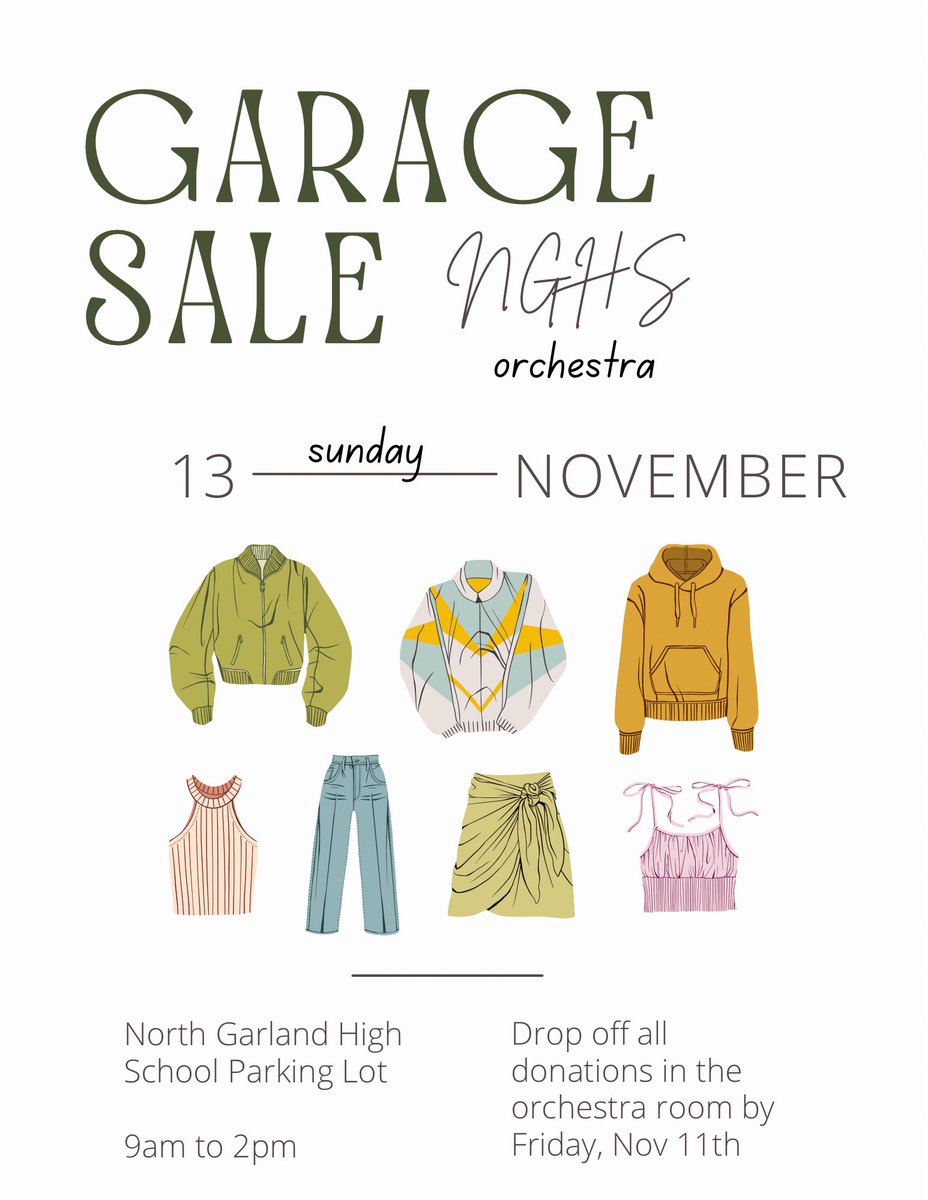 Join us tomorrow for a fundraising Garage Sale! It is from 9am to 2pm in the North Garland parking lot by the tennis courts 😁