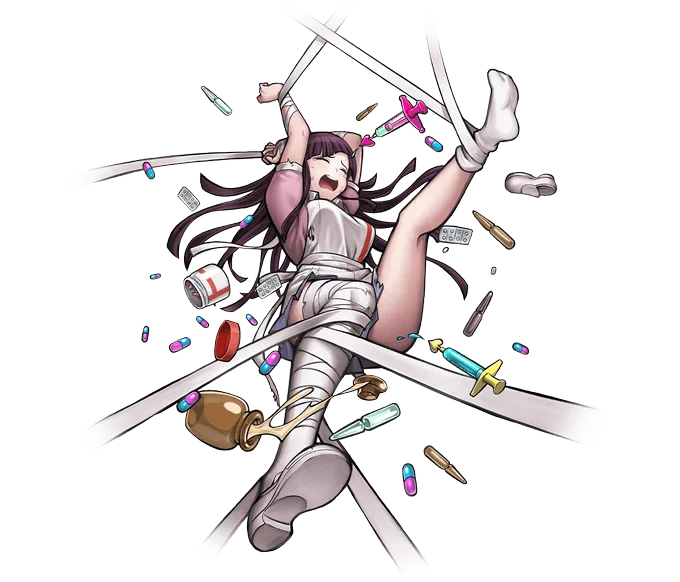 Mikan Tsumiki splash art/special attack &amp; battle defeat sprites from the  x Danganronpa 2 collaboration. 