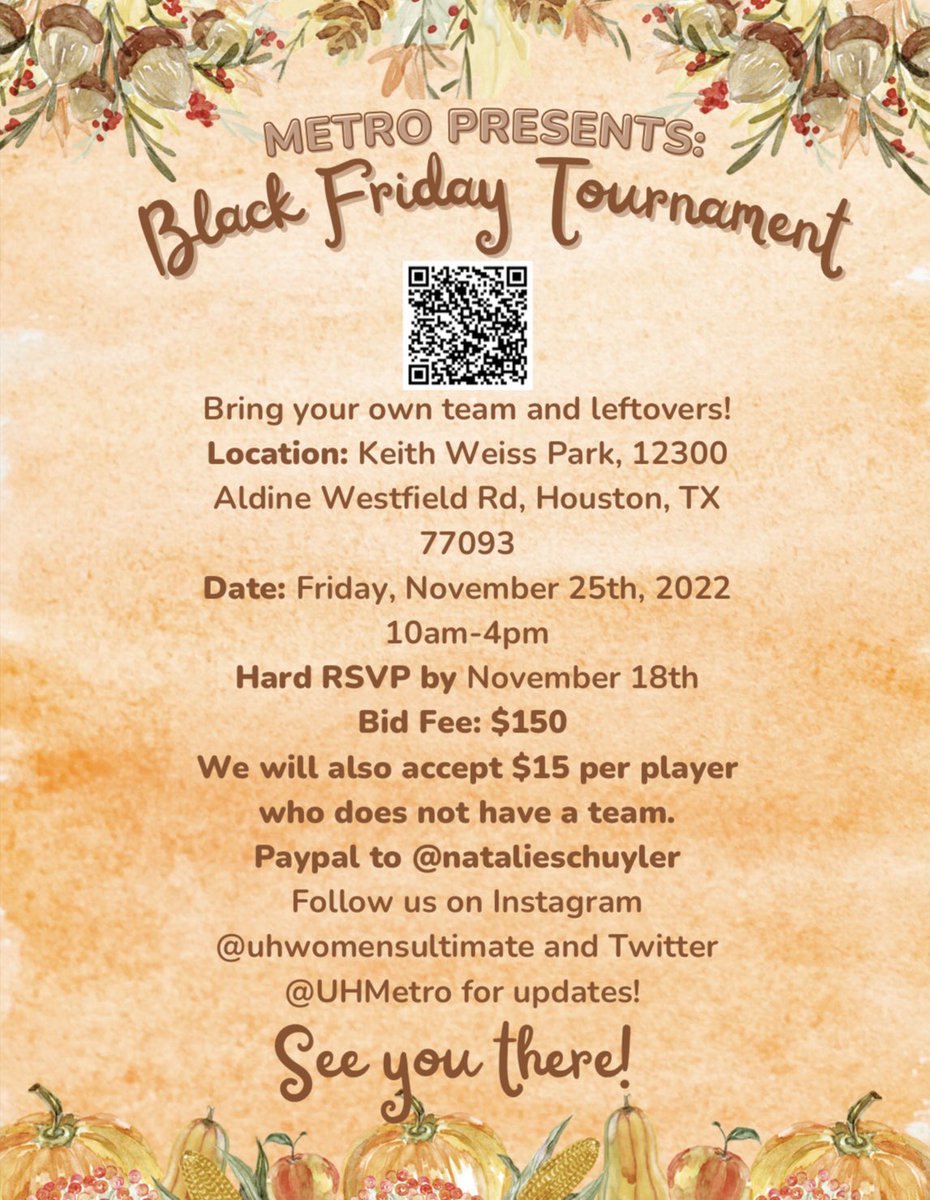 UHMetro's tweet photo. Friday, November 18th is the last day to sign up for the Black Friday Tournament! We would love to see you there! 🍂 https://t.co/mANkYca9i8