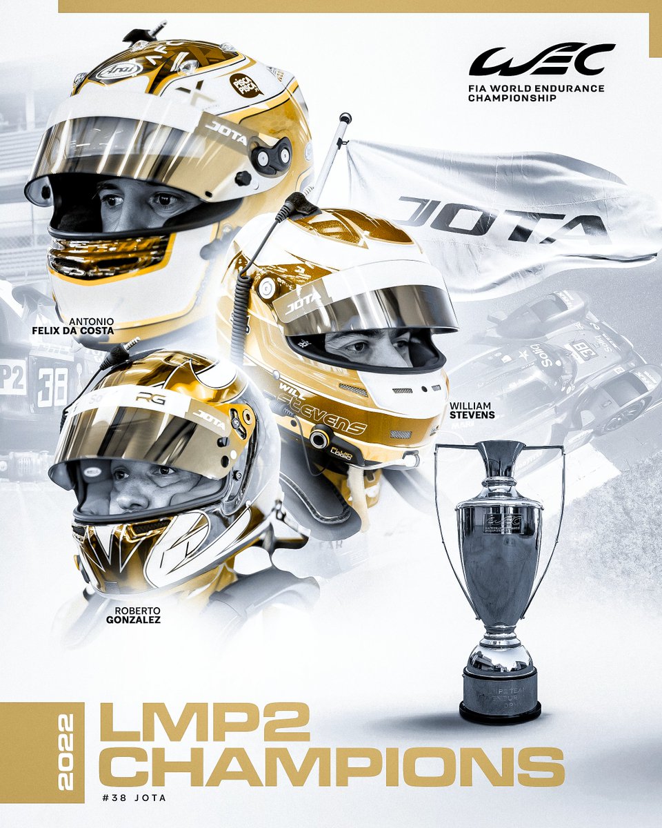 FIA World Endurance Championship (@fiawec) on Twitter photo LMP2 CHAMPIONS! 🏆
<a href="/JotaSport/">Jota Sport</a>, <a href="/afelixdacosta/">Antonio Felix da Costa</a>, <a href="/RobGonzalezV/">Roberto González Valdes</a> and <a href="/WillStevens_/">Will Stevens</a> are the 2022 LMP2 FIA World Endurance Championship Champions!
#WEC #8HBahrain LMP2 CHAMPIONS! 🏆
<a href="/JotaSport/">Jota Sport</a>, <a href="/afelixdacosta/">Antonio Felix da Costa</a>, <a href="/RobGonzalezV/">Roberto González Valdes</a> and <a href="/WillStevens_/">Will Stevens</a> are the 2022 LMP2 FIA World Endurance Championship Champions!
#WEC #8HBahrain