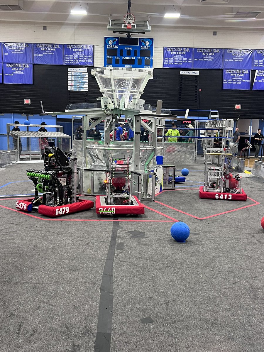 team6479's tweet image. Competing at @AZRobotLeague Championships today!  On a great alliance with captain @dof6413  and also team2449.  It’s a double elimination best of three format. 
The last dance for Doofenshmirtz’s Mananator
#rapidreact