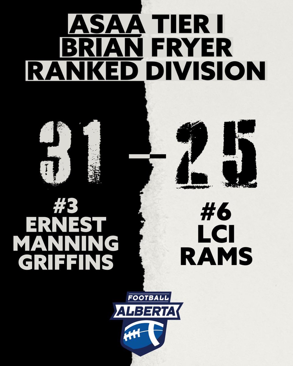 FootballAlberta's tweet photo. The ASAA TIER I Brian Fryer Ranked Division results are in. Here are the 4 teams heading to the next round to decide upon the Alberta Bowl finalists.
🏈🏈
#football #footballalberta #brianfryer #tier1 #asaa #provincials #albertabowl https://t.co/9wQY6usHWf