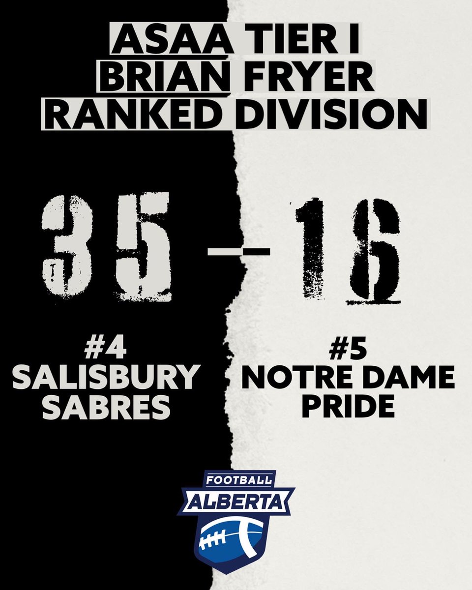 FootballAlberta's tweet photo. The ASAA TIER I Brian Fryer Ranked Division results are in. Here are the 4 teams heading to the next round to decide upon the Alberta Bowl finalists.
🏈🏈
#football #footballalberta #brianfryer #tier1 #asaa #provincials #albertabowl https://t.co/9wQY6usHWf