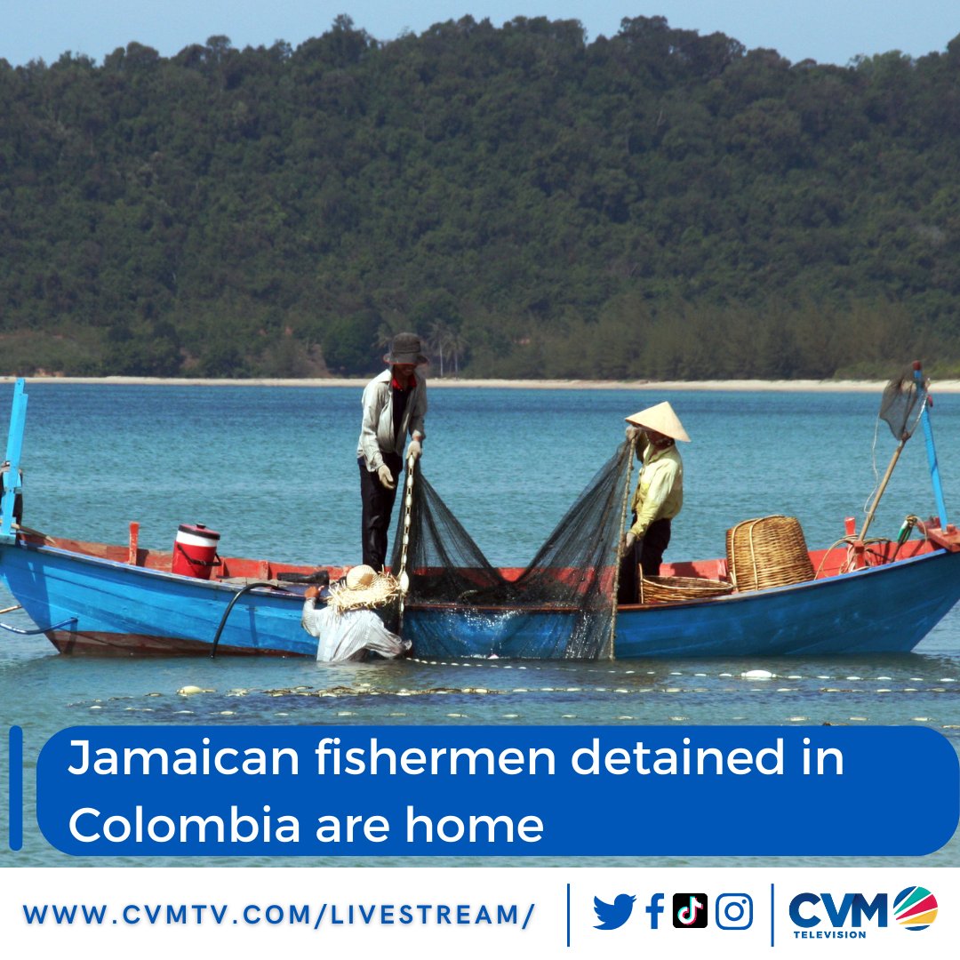 CVMTV's tweet photo. Thirty-three Jamaican fishermen, who were detained for illegal fishing in Colombian waters, safely arrived at Port Royal along with four Dominican Republic nationals on Friday night. More to come at 8 pm on #CVMLive. Watch it here: https://t.co/rFr9oHmLVw https://t.co/4bsvQGTMg0