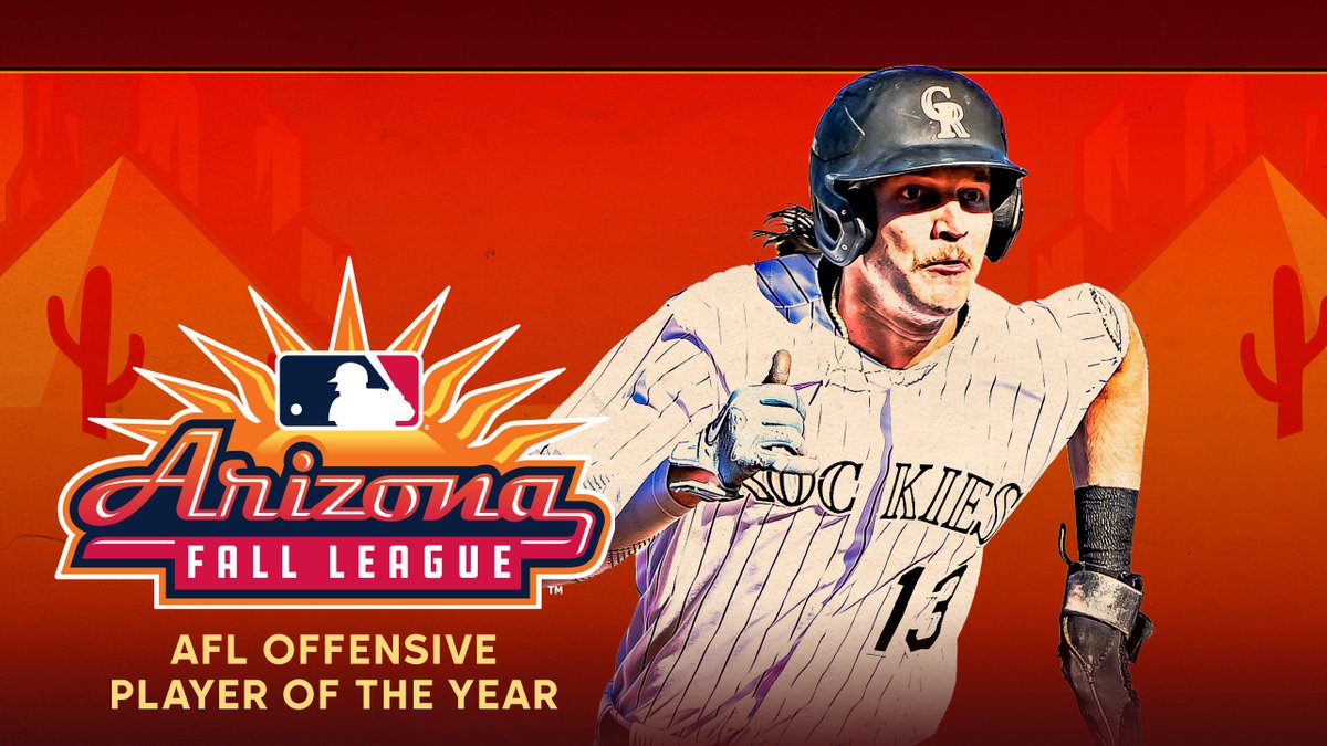 MLBPipeline's tweet photo. After mashing (.333) and leading the league with 16 stolen bases, @Rockies No. 1 prospect Zac Veen is the AFL Offensive Player of the Year: https://t.co/iMb40oS3ge https://t.co/8YKeEZm0B9