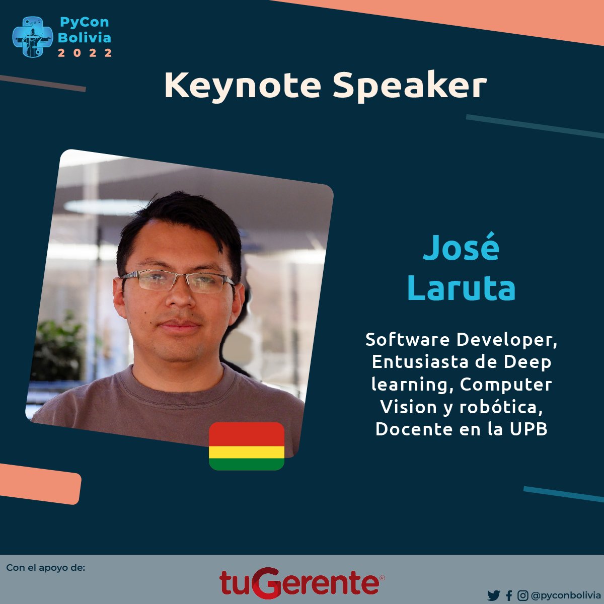 ¡Les presentamos a nuestro Keynote 
<a href="/pepelaruta/">el pepe</a> ! 📣

🔹José nos hablará acerca de Concurrencia vs Paralelismo en Python:

🐍Sera todo un placer contar con tan grandioso Ponente 😃

Siguenos en nuestra web :
🟡 bo.pycon.org 🐍
#Python #PyCon #Bolivia #pyconbo #python
