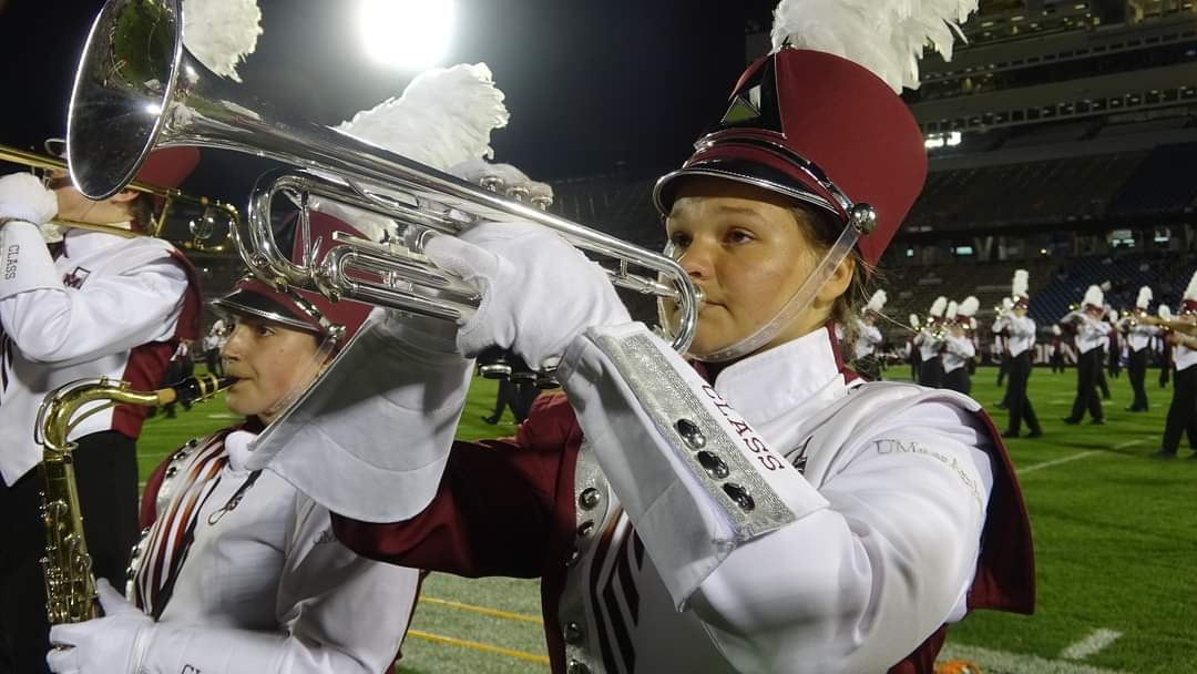 jths_mb's tweet photo. Alumni alert! What a great picture of last year's trumpet leader, Cara, marching for UMass!  You don't have to be a music major to march in your college marching band. Awesome, Cara! https://t.co/Z8D3yQTjxJ