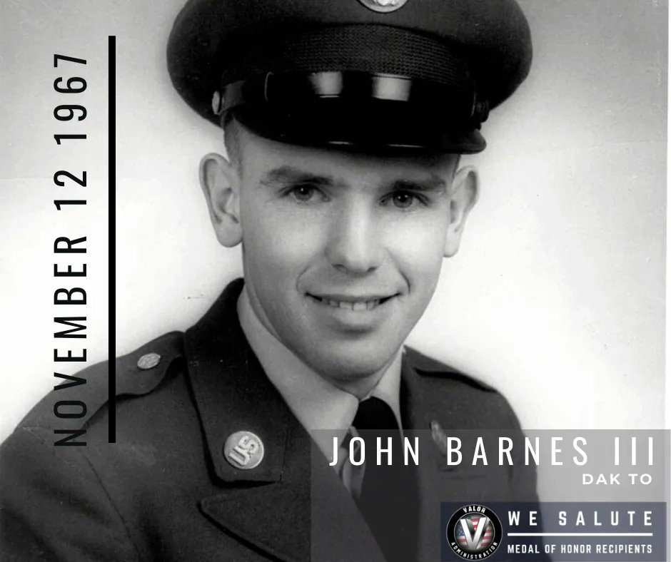 Nov 12 1967
Pfc. Barnes, observed a grenade thrown into the midst of severely wounded personnel. Realizing that the grenade could further injure or kill the wounded personnel, he sacrificed his life by throwing himself onto the hand grenade as it exploded. 

#valorveterans