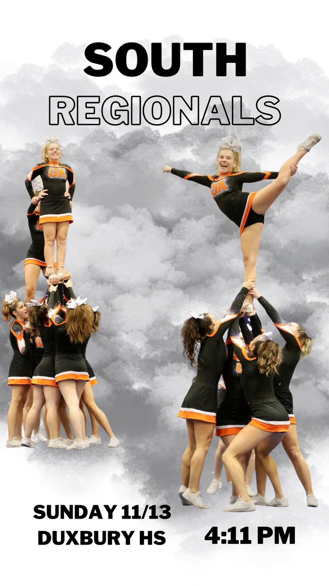 OA Varsity Cheer is traveling to the South Regional Championship

🗓Tomorrow 11/13
📍Duxbury High School
⏰4:11 PM

🎟 gofan.co/app/events/765…

see you there🤩 

#clawsout