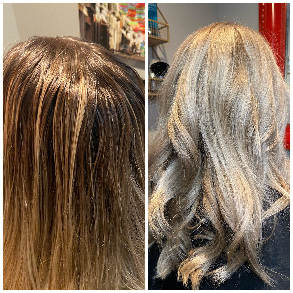 gibsonchop's tweet photo. She left happy to have her ashy blonde built back in, but couldn’t believe I put my hands into her hair to get my foil on…Now let’s fry up some chicken with the leftover oil…🍗😜🍗 Love my good sense of humor guests…😍 
#beforeandafter #holistichairtribe #oandm #blondehair https://t.co/ObONvR9Uwf