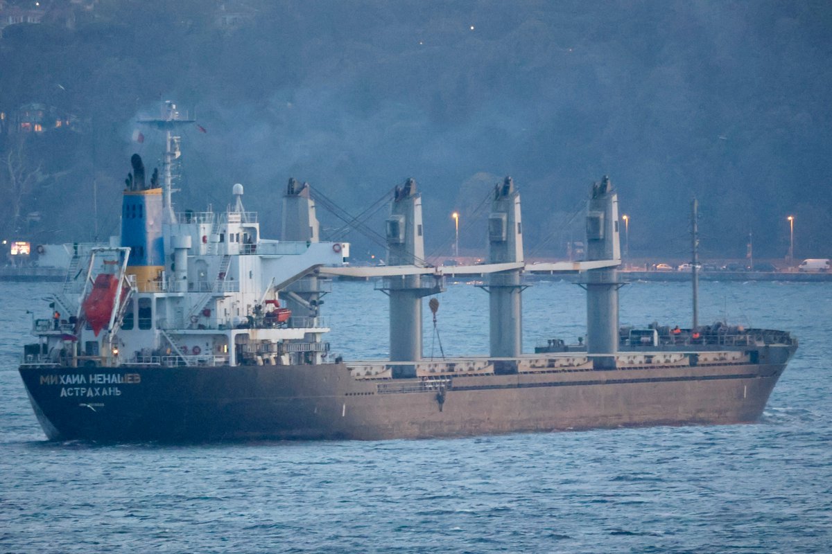 YorukIsik's tweet photo. Russia's sophisticated smuggling op that has used falsified manifests &amp; seaborne subterfuge to steal Ukrainian grain worth $1billion is a war crime &amp; carried out by state-owned companies:CMC's Mikhail Nenashev transits Bosphorus carrying plundered wheat from occupied Sevastopol https://t.co/F7Piowav7R