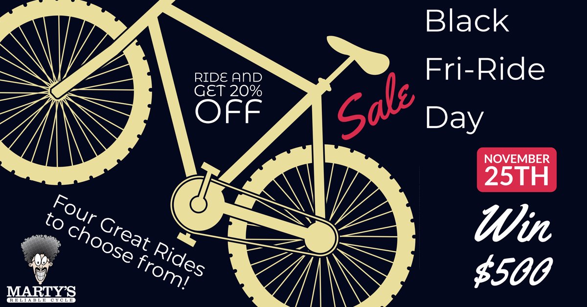 martysreliable's tweet photo. Black Fri-Ride Day! Register for our Black Friday Mountain Bike Ride and Save! - https://t.co/TFnCBgBMUc https://t.co/EvFxkQhmop