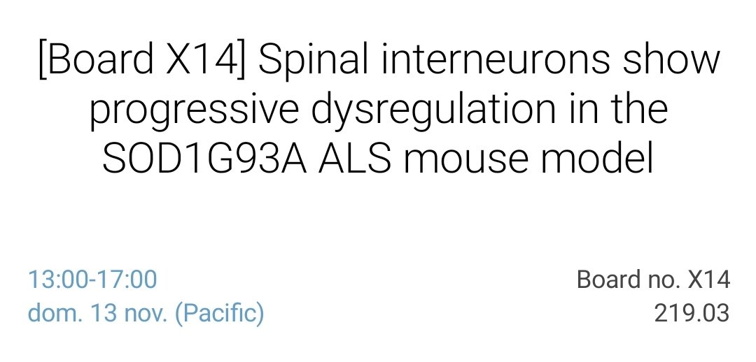 Great kick-off yesterday at the motor symposium <a href="/salkinstitute/">Salk Institute</a>! Now ready for some more exciting neuroscience <a href="/SfNtweets/">Society for Neuroscience (SfN)</a> #SfN2022 🧠🇺🇸

And if you wanna hear more about spinal interneurons in ALS, don't forget to come by my poster Sunday afternoon (board X14) 👩🏻‍🏫 See you there! 🤗