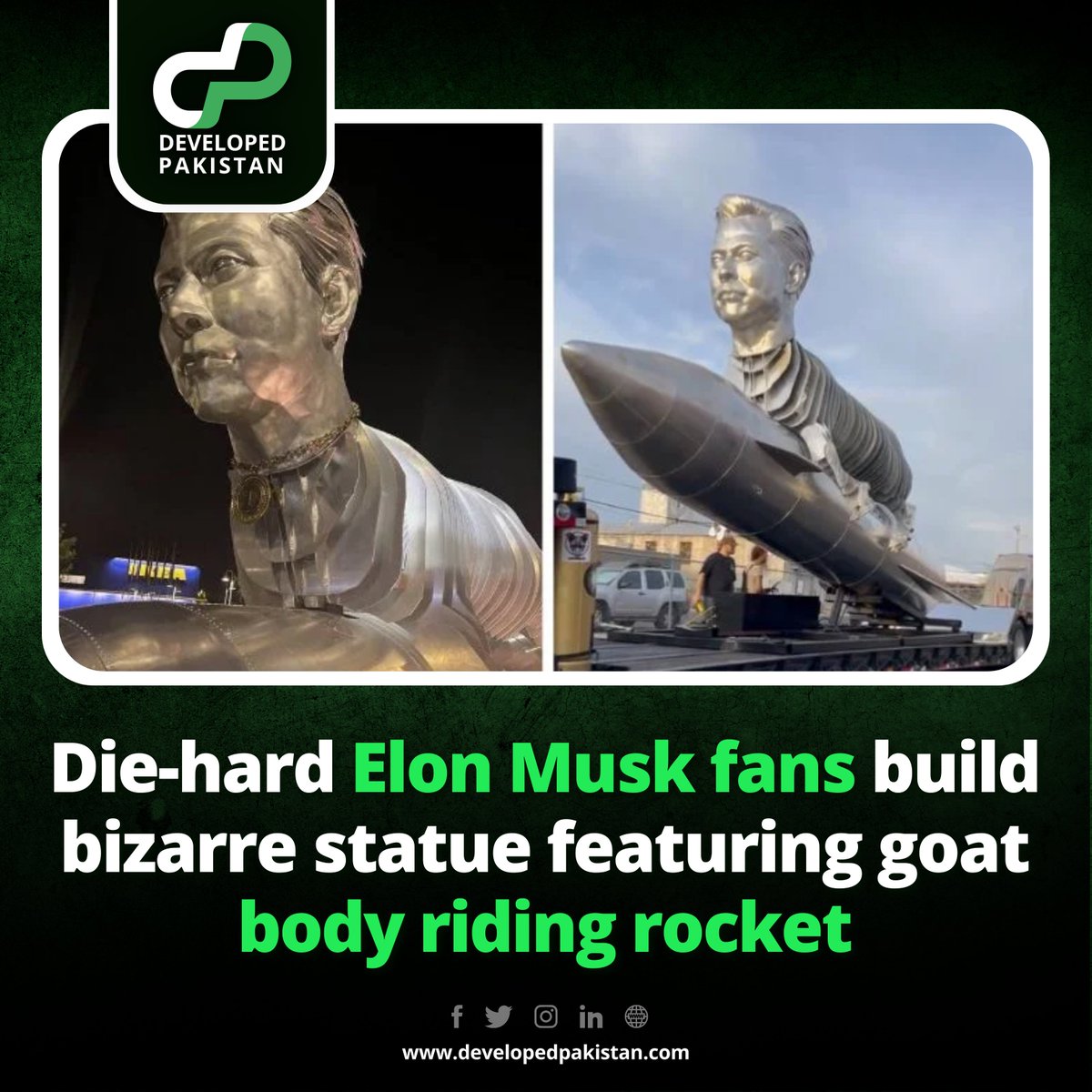 developed_pak's tweet image. Billionaire Elon Musk's fans have created an enormous aluminium statue that has the body of a goat referring to the popular abbreviation G.O.A.T, which stands for Greatest of All Time. @elonmusk #developedpakistan