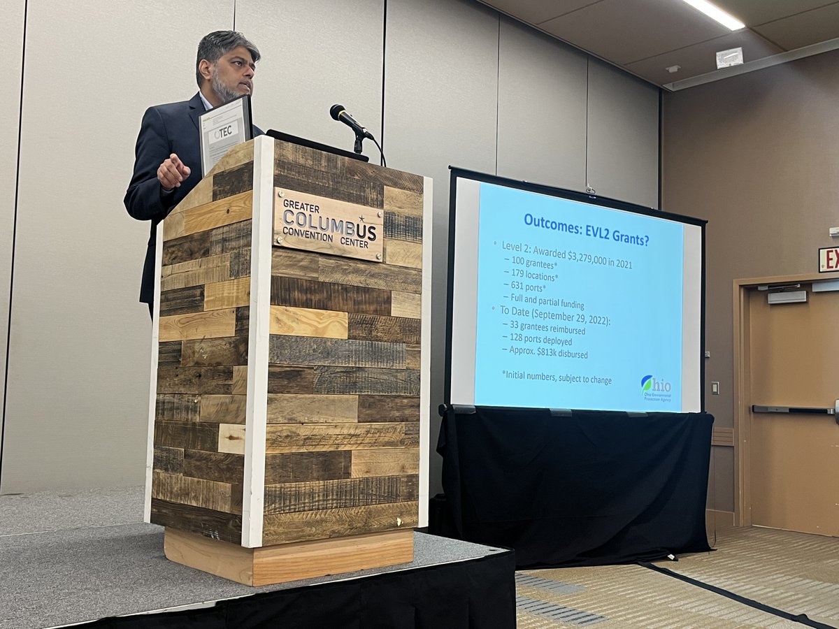 OhioEPA's tweet photo. Our Office of #EnvironmentalEducation Assistant Chief Alauddin recently presented on #ElectricVehicles at the Ohio Transportation Engineering Conference. He detailed @OhioEPA's #grant programs funding #AlternativeFuelVehicles https://t.co/aFcEpTAEcM #OTEC https://t.co/dUS8vehthI
