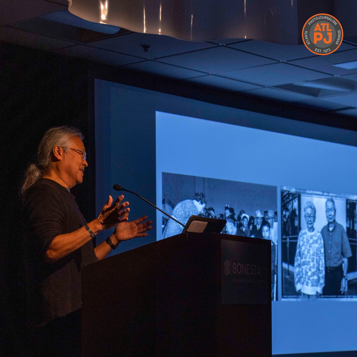 atlantaseminar's tweet photo. SF Bay area native Paul Kitagaki Jr. presents images from his personal project, “Gambatte! Legacy of an Enduring Spirit” during the #ATLPJ50 Seminar. photo by Michael Smallwood #ATLPJ #Photojournalism #Photojournalist #photographer #photography https://t.co/Mgc6iofT6u