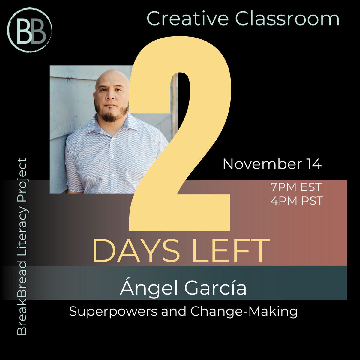 BreakBreadProj's tweet image. Join us this Monday for a Creative Classroom with Ángel García to explore our superpowers as writers! To register or get more info visit our bio and or our website. 💫

#virtualevent #writingworkshop #poetry #prose #creativewriting #youngcreatives #creativity #writingcommunity
