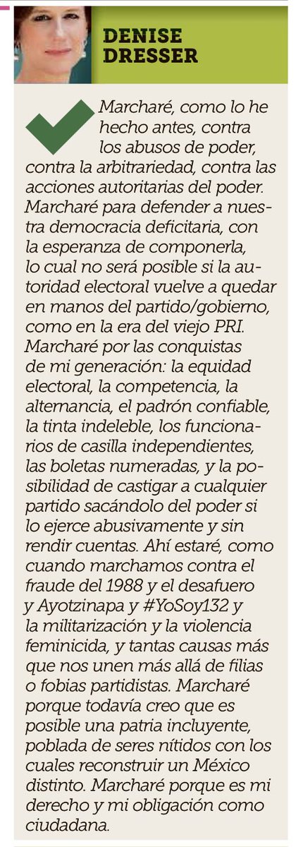 DeniseDresserG's tweet photo. ¿Por qué yo sí voy a ir a la marcha de mañana? https://t.co/e4pPi5RXDC