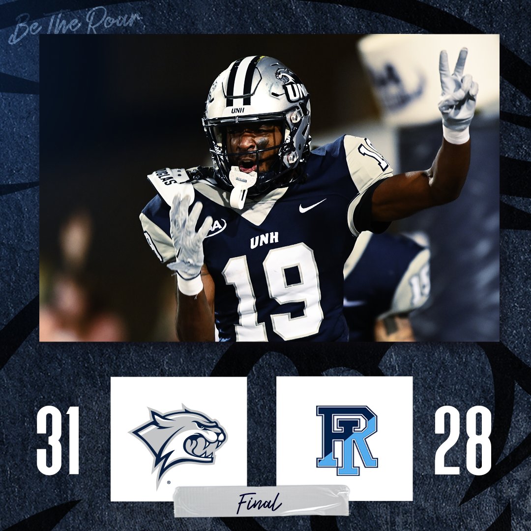 UNH WINS!!! Your 'Cats defeat Rhode Island by a score of 31-28!! WHAT A GAME AND CLUTCH FINISH BY THE OFFENSE! Next up is our regular season finale at Maine University - Nov. 19, 12pm.

#CatJui23 😼🧃