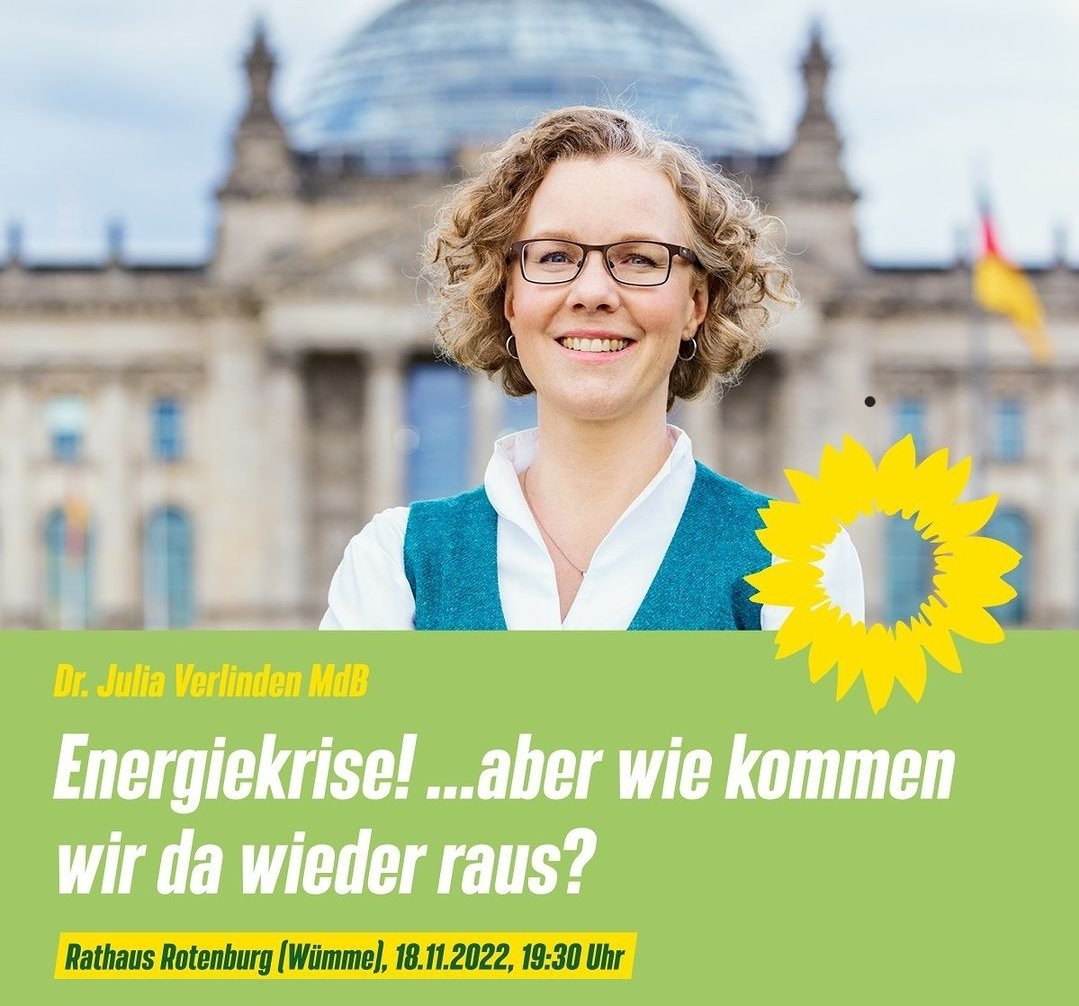Am Freitag treffen wir uns 19:30 Uhr im Rathaus in #Rotenburg/Wümme.
Auf Einladung der Grünen 🌻 vor Ort sprechen wir über Ursachen &amp; vor allem Lösungen zur #Energiekrise.
Kommt gerne vorbei, wenn ihr Fragen habt oder mitdiskutieren möchtet.