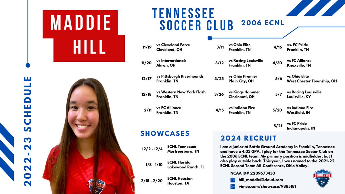 Maddie Hill (@maddie_h_06) on Twitter photo My 2022-23 ECNL regular season and event schedule! <a href="/TSC06GirlsECNL/">Tennessee SC 06 Girls ECNL (no longer active)</a> <a href="/ECNLgirls/">ECNL Girls</a> My 2022-23 ECNL regular season and event schedule! <a href="/TSC06GirlsECNL/">Tennessee SC 06 Girls ECNL (no longer active)</a> <a href="/ECNLgirls/">ECNL Girls</a>