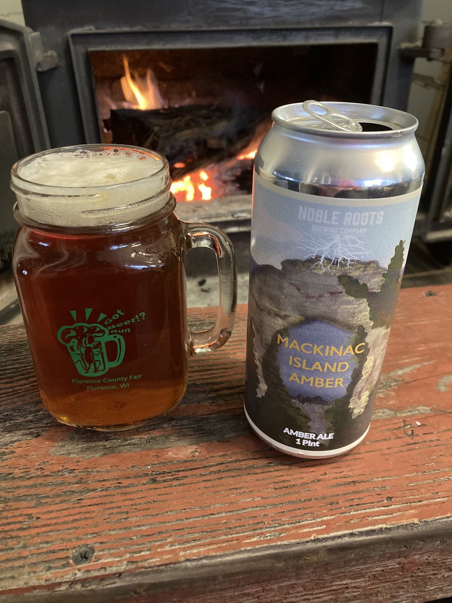 Another great beer 🍺 &amp; fire 🔥 pairing - enjoying a Mackinac Island Amber by #NobleRootsBrewingCo