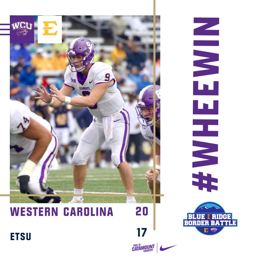 CatamountsFB's tweet image. #WheeWin | Catamounts come from behind to defeat ETSU 20-17 off a 33-yard game-winning field goal by Richard McCollum. WCU outscored the Bucs 10-3 in the 4th quarter. 
QB Cole Gonzales 20-38 for 268 yds and 2 TDs.
Censere Lee 9 receptions for 107 yds and 1 TD.