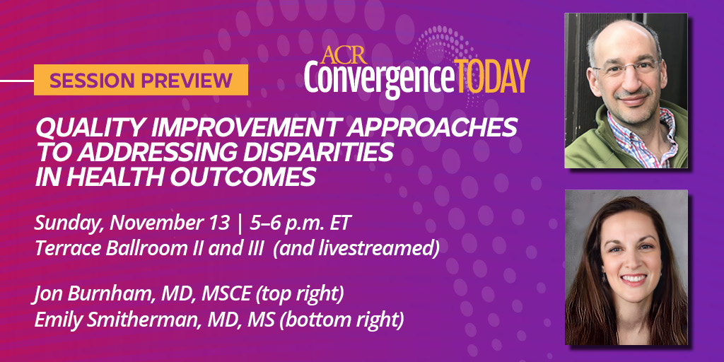 ACRheum's tweet photo. Experts at #ACR22 will look at applying QI methodology to reduce disparities in patient outcomes. Read a preview in ACR Convergence Today → https://t.co/RhjedcR2fY @emilysmitherman https://t.co/nX0vPQ9603