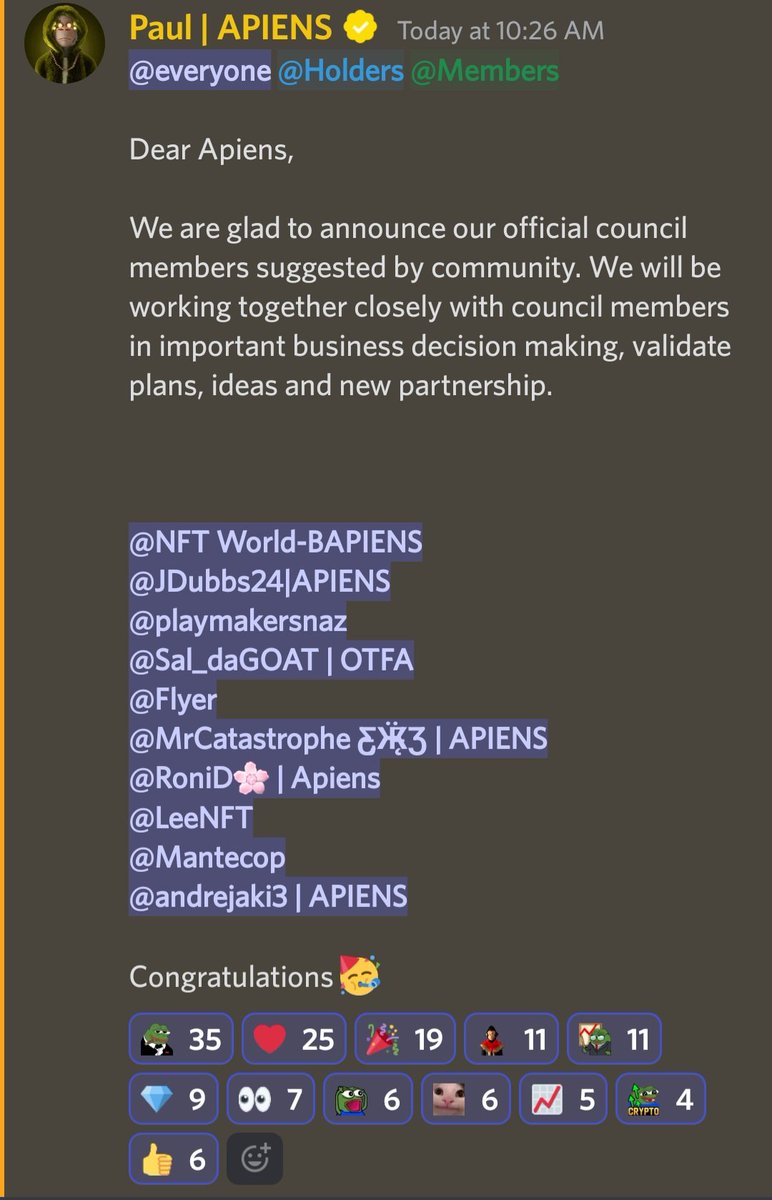 Honored 🎖 to be voted 🗳 for and to make the council for <a href="/TheApiens/">The Confluence Universe</a>.

 Been riding since day 1 and I'll be here until day 10,001/beyond. Seeing the other members that also made the council. Makes me even more bullish on the future of <a href="/TheApiens/">The Confluence Universe</a> @0xpaulNFTS <a href="/ChainTechLabs/">Chain Tech Lab®</a> 🥳 💯🙌