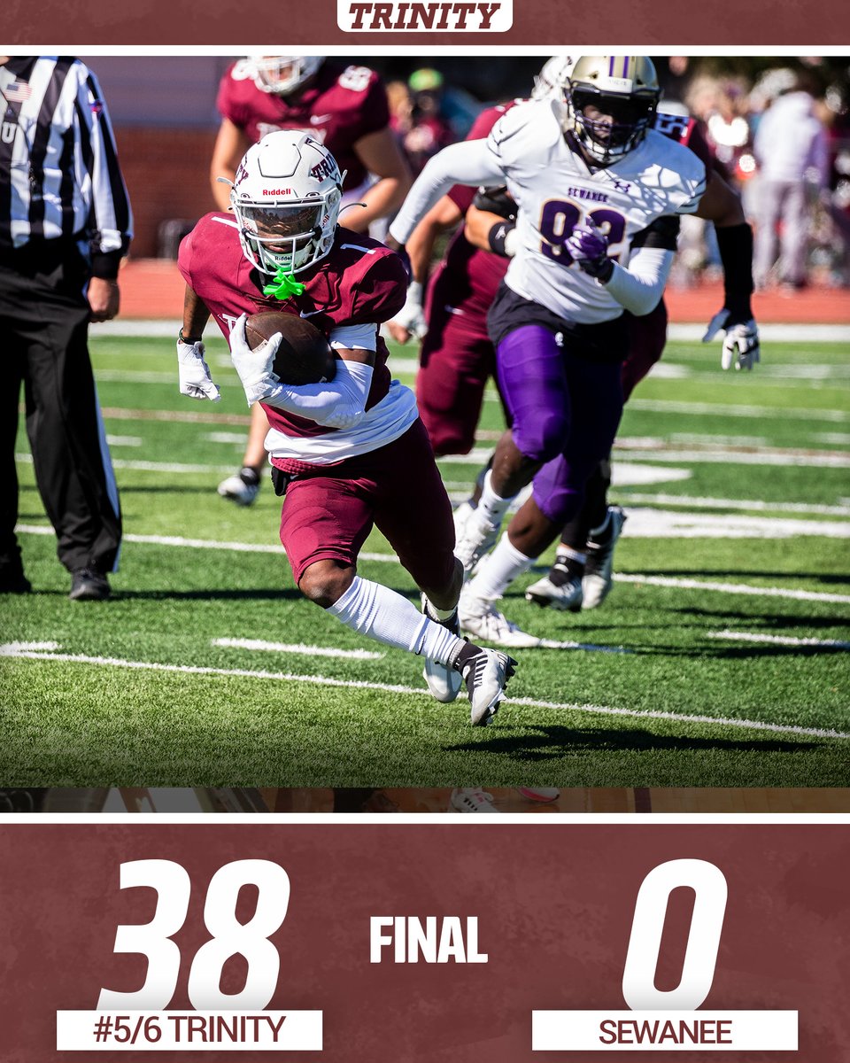 10-0! <a href="/TUFootballTX/">Trinity University Football</a> finishes the regular season undefeated for the 10th time in school history after defeating Sewanee on Senior Day! #TigerPride 

BJ Stewart had two punt returns for touchdowns (75yd, 57yd) to lead the way for Trinity!