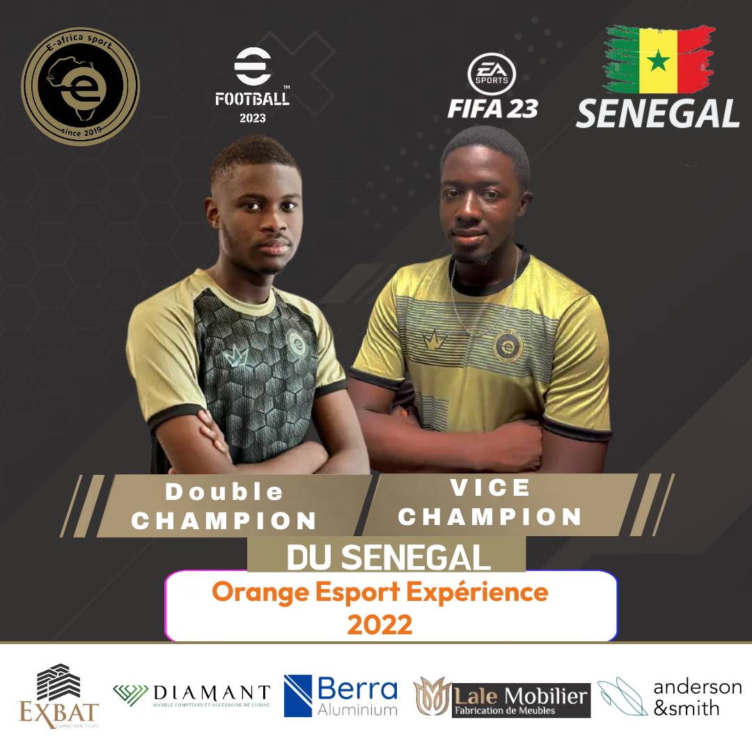 EafricaG's tweet photo. Pour notre 1er tournoi majeur, la team #eafricasport  décroche les titres de champion (@HadyJuve) et vice champion(@moupro1)du #Sénégal🇸🇳 respectivement sur #efootball2023 et #FIFA23. Félicitations 🔥🤩 à toute l'équipe pour cette belle performance
#esport #esport4all #kebetu https://t.co/bwGL78GUJx