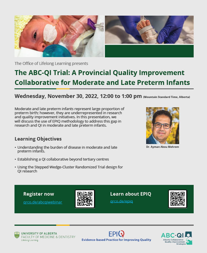 To learn about our #CIHR funded ABC-QI Trial and the Stepped-Wedge Cluster Randomized Trial design, join us in the upcoming EPIQ Webinar on November 30, 2022. <a href="/CNN_EPIQ/">CNN_EPIQ</a> 
For free registration, visit qrco.de/abcqiwebinar