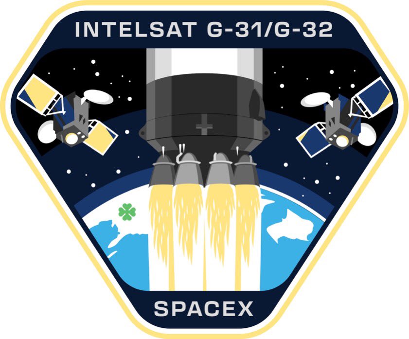 Mike_Fleming's tweet photo. The @SpaceX Falcon 9 mission patch for the INTELSAT G-31/G-32 launch today from Space Launch Complex 40, Cape Canaveral Space Force Station, Florida. https://t.co/1b6vlH9lci