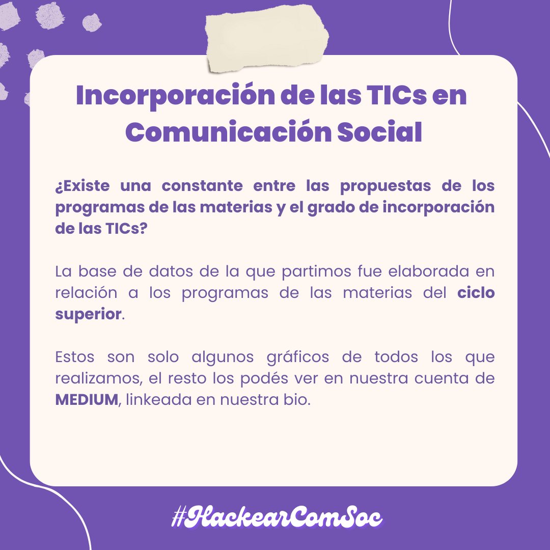 Bandepart1's tweet photo. 🙌 Hola a todes! Está pa unas torta fritas no? Les traemos nueva info para acompañar los mates… Hoy analizamos la relación entre las propuestas de los programas de las asignaturas del ciclo superior de la carrera de comunicación social y la incorporación de las TICs 🤓 https://t.co/KHE5ji7wLz