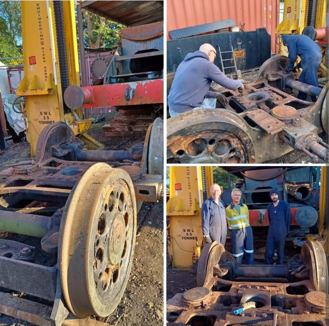 Our volunteers had a very successful day removing the front bogie from GSN today at Blunsdon.We now have an 0-4-0 Merchant Navy.
To help us achieve our goal of an original condition Merchant Navy we’ll need your help please visit the link below.
Thank you
35011gsn.co.uk/supporting-us/