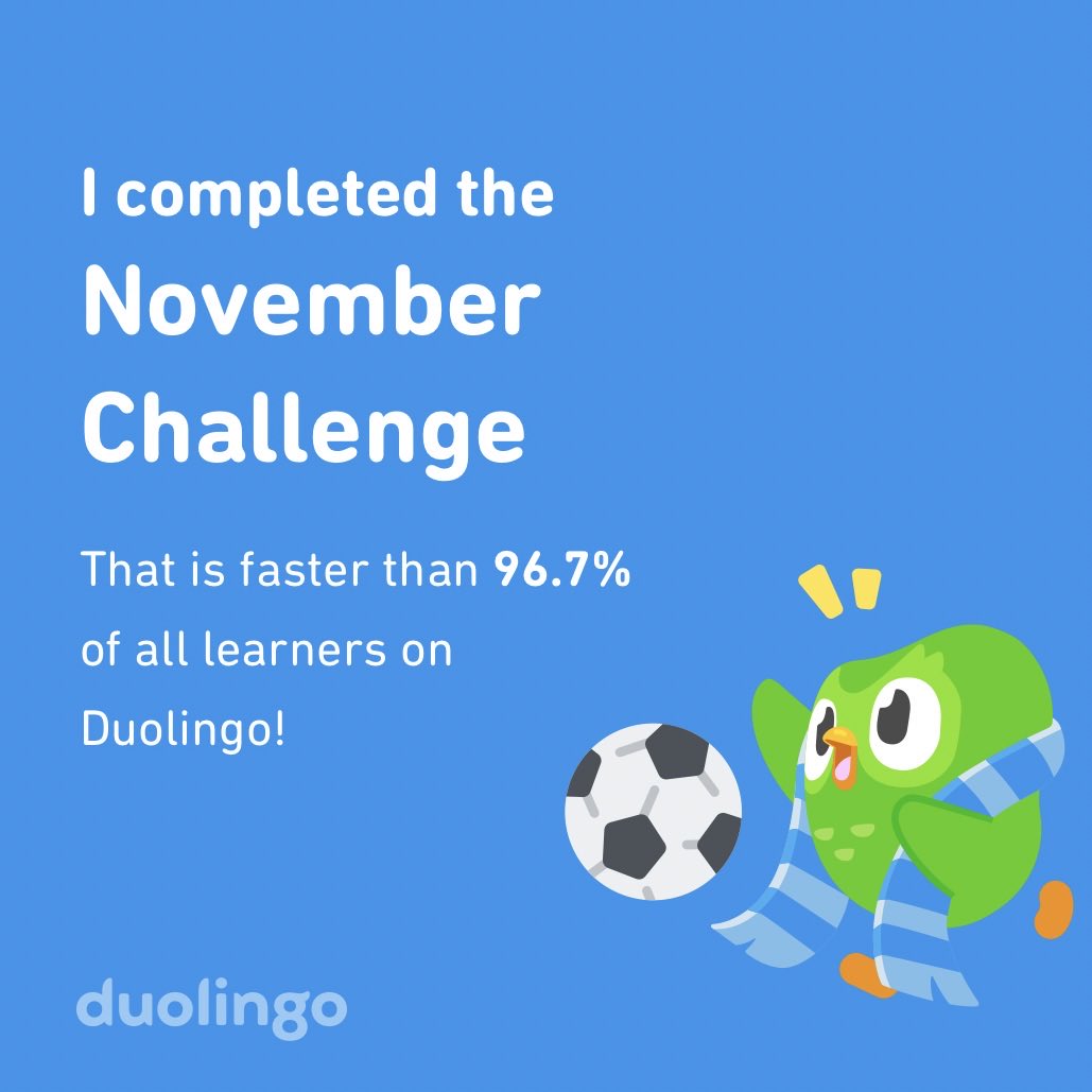 I completed the November challenge faster than 96.7% of all learners on Duolingo!