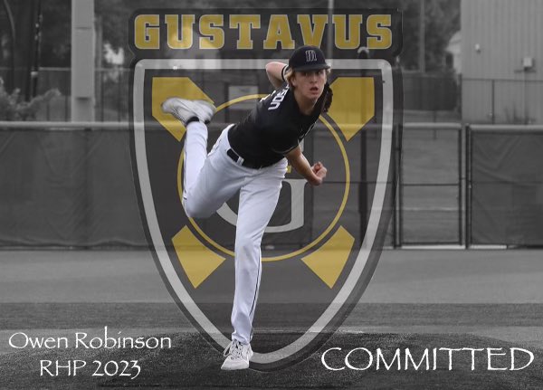 Owenrobinson66's tweet photo. I’m excited to announce my commitment to further my academic and athletic career at Gustavus Adolphus College. Thanks to my family, coaches and teammates who have helped along the way. @GustieBaseball @TonkaBaseball_1 @pitch2pitch @BrowerBaseball @premierpitching @PBRMinnesota https://t.co/UrvAGLMCvV