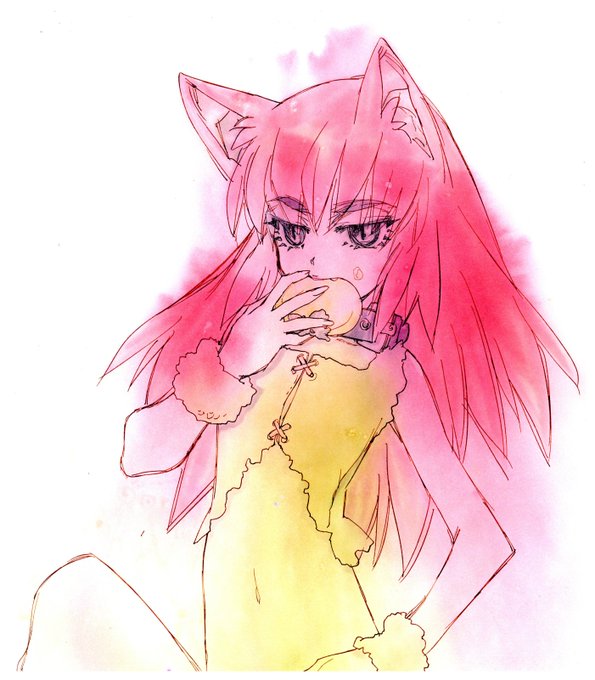 昨日滝つぼに突き落とした獣人少女のむくろが乾いたのでスキャンしてみました。髪は、肉眼ではもっと薄い薄桃色なのですがスキャンしたら濃く出ますね…。オリーブグリーンと肌色はもののみごとに消えてます。 