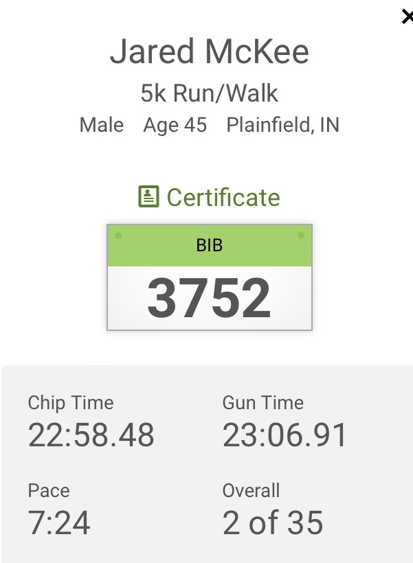jaredjogs's tweet photo. Great day for a 5K๐ With low turnout I got ๐ฅ๐คท๐ปโโ๏ธ! Not better way to #getsomemiles #runchat #trailrunning #5k #runindy #sodalisscurry https://t.co/vyRZdX85Jz