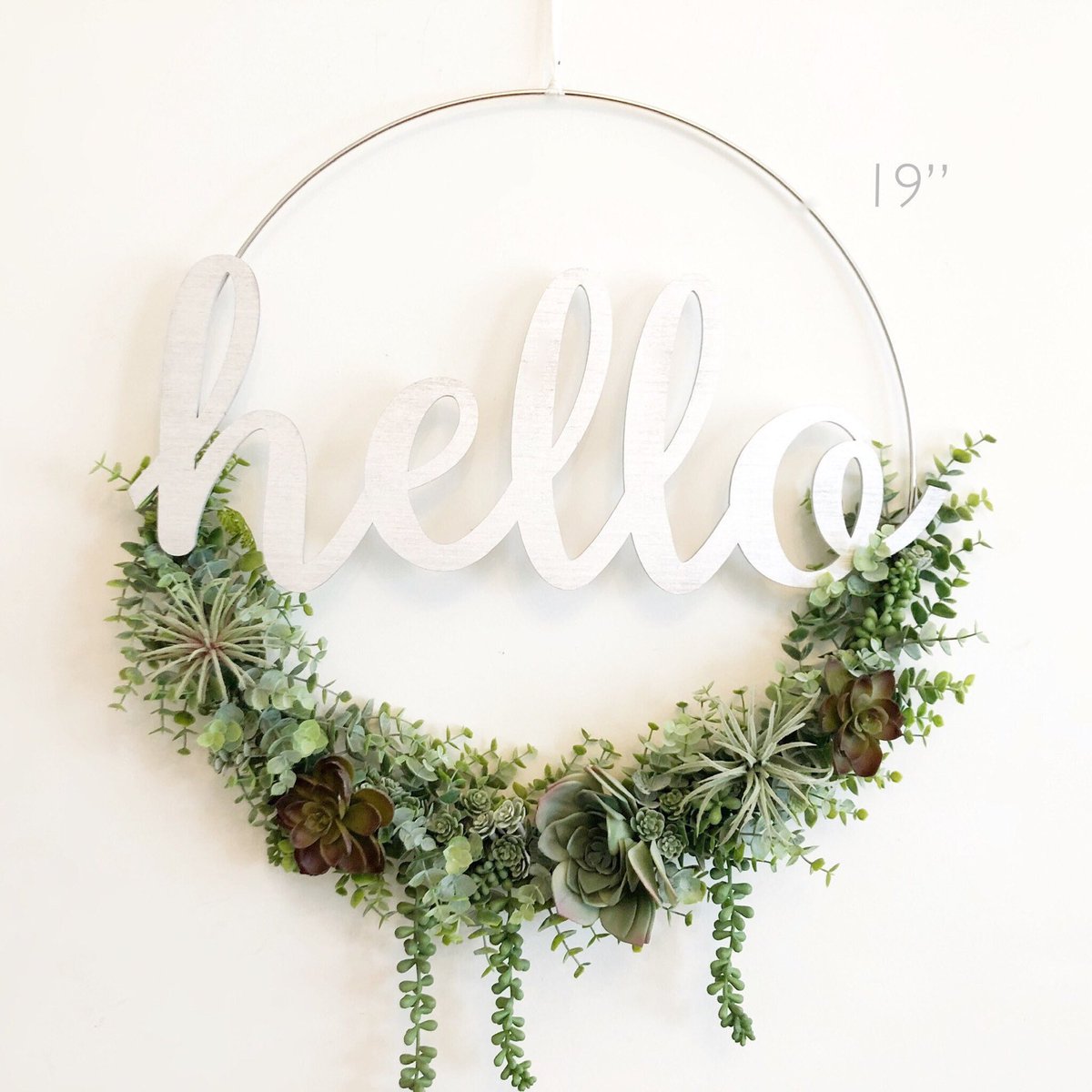 Excited to share this item from my #etsy shop: 19' Succulent Wreath, Modern Hoop Wreath With Faux Hoop Wreath #mothersday #housewarming #farmhousewreath #lasercutwood #succulentwreath #airplants #wreathsucculents #greensucculents #modernhomedecor etsy.me/3g2jBR6