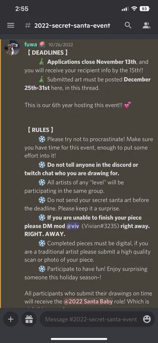 Last 2 days to apply for my discord's annual secret santa art exchange event! 