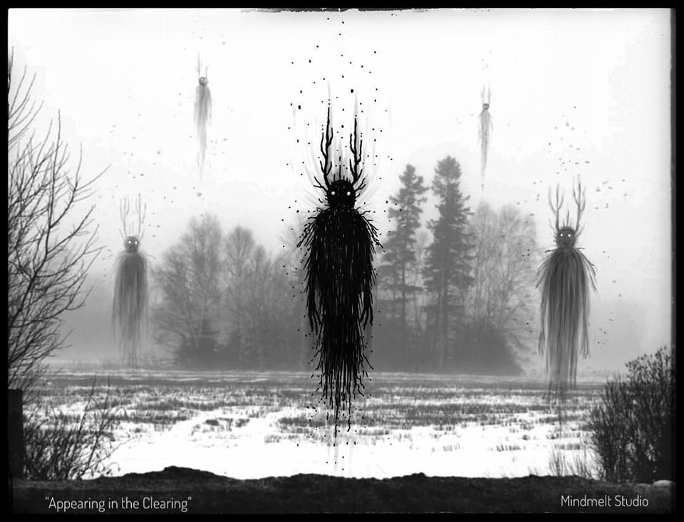 💀Défago was gone, before anyone could move to stop it. The darkness positively swallowed him & above the roar of the swaying trees & the sudden wind, all 3 men heard a cry that dropped down from a great height of sky & distance🎨Mindmelt Studio💀#AlgernonBlackwood #Lovecraftian