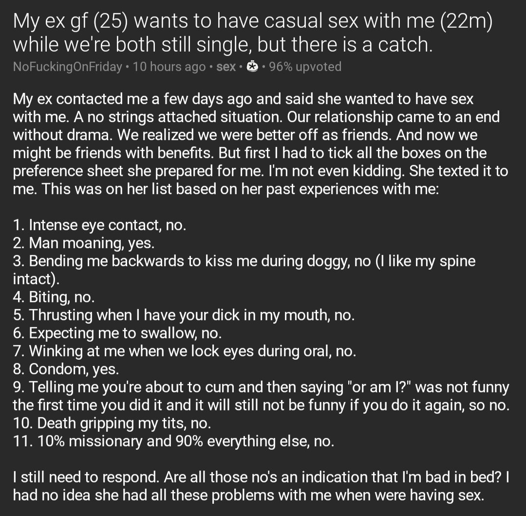 Relationshipstxt On Twitter My Ex Gf 25 Wants To Have Casual Sex With Me 22m While Were 