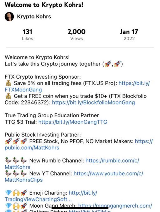 EduardBrichuk's tweet photo. Evidence of Fraud - Matt (KRYPTON) Kohrs affiliated with FTX and Sponsor… pushing FTX.
Ties with Martin Shkreli and allegedly to Sam Bankman-Fried indirectly (in order to sponsor FTX).
You can’t hide behind “not financial advice” when you literally sponsor fraud you coward. https://t.co/xYEoc6Fe6R