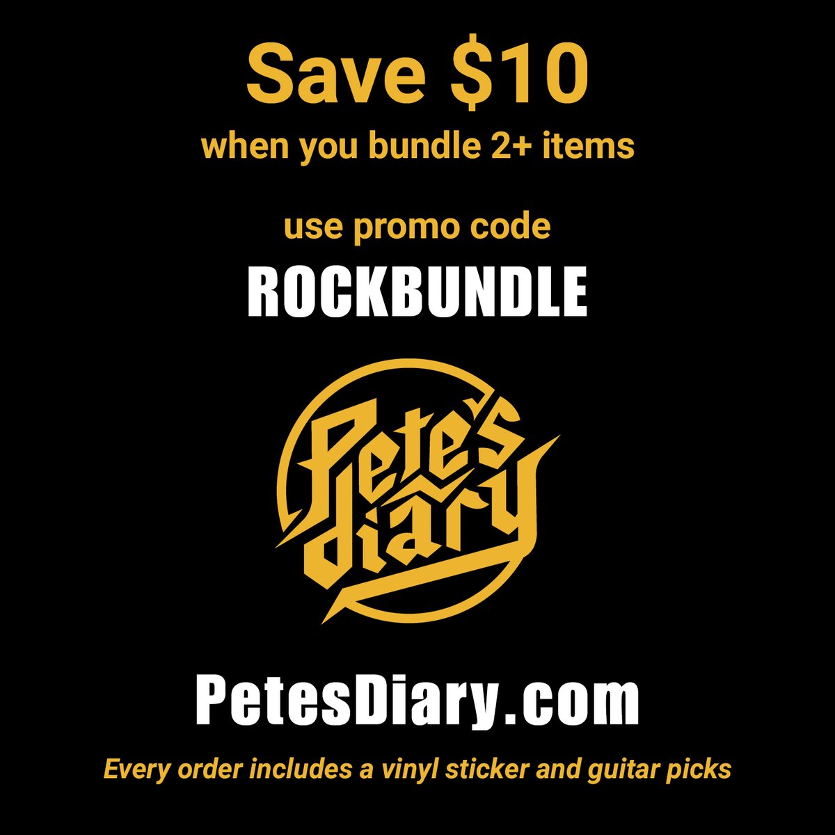Our award winning books make great gifts! Order directly from us to receive an autographed book plus guitar picks and vinyl stickers. Plus, we offer $10 off 2+ items with code ROCKBUNDLE.

Click here to order petesdiary.com/shop